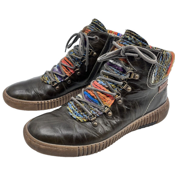 Josef Seibel Maren 06 Olive Leather Multicolor Knit Lace Up Boot Sneaker Size 41 - Picture 2 of 12